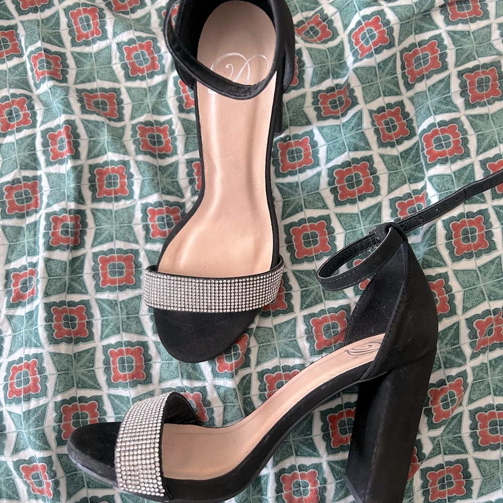 Black rhinestone heels